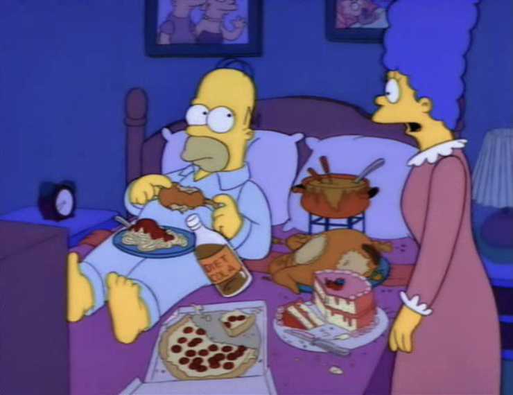 homer mangia a letto